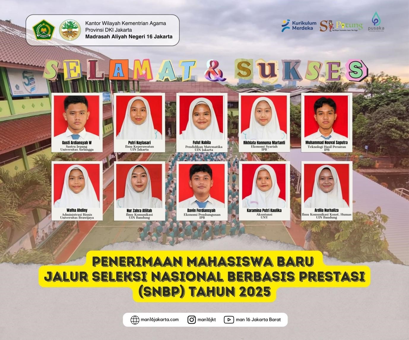 Bangga! Siswa MAN 16 Jakarta lolos SNBP 2025 dan Siap Melangkah ke PTN Ternama